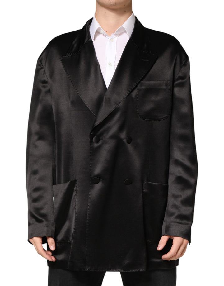 Blazer croisé 2 boutons en soie noire Dolce & Gabbana