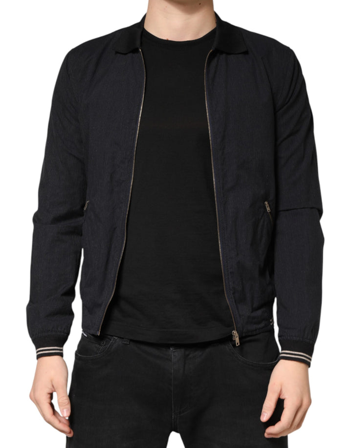 Veste Bomber Homme Dolce & Gabbana en Coton Bleu Foncé Entièrement Zippée