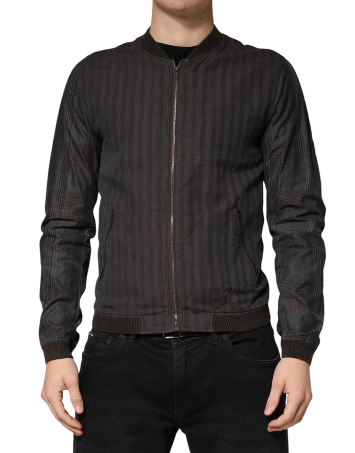 Blouson bombardier Dolce & Gabbana en coton à rayures noires avec fermeture éclair intégrale