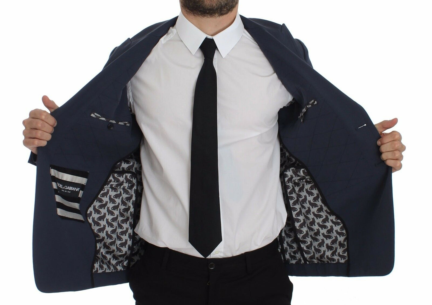 Dolce & Gabbana Blazer Décontracté en Coton Stretch Bleu