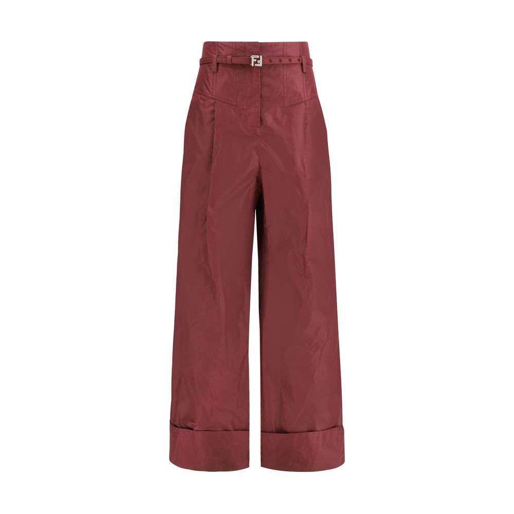 Pantalones casuales Fendi de seda color burdeos