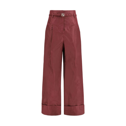 Pantalones casuales Fendi de seda color burdeos