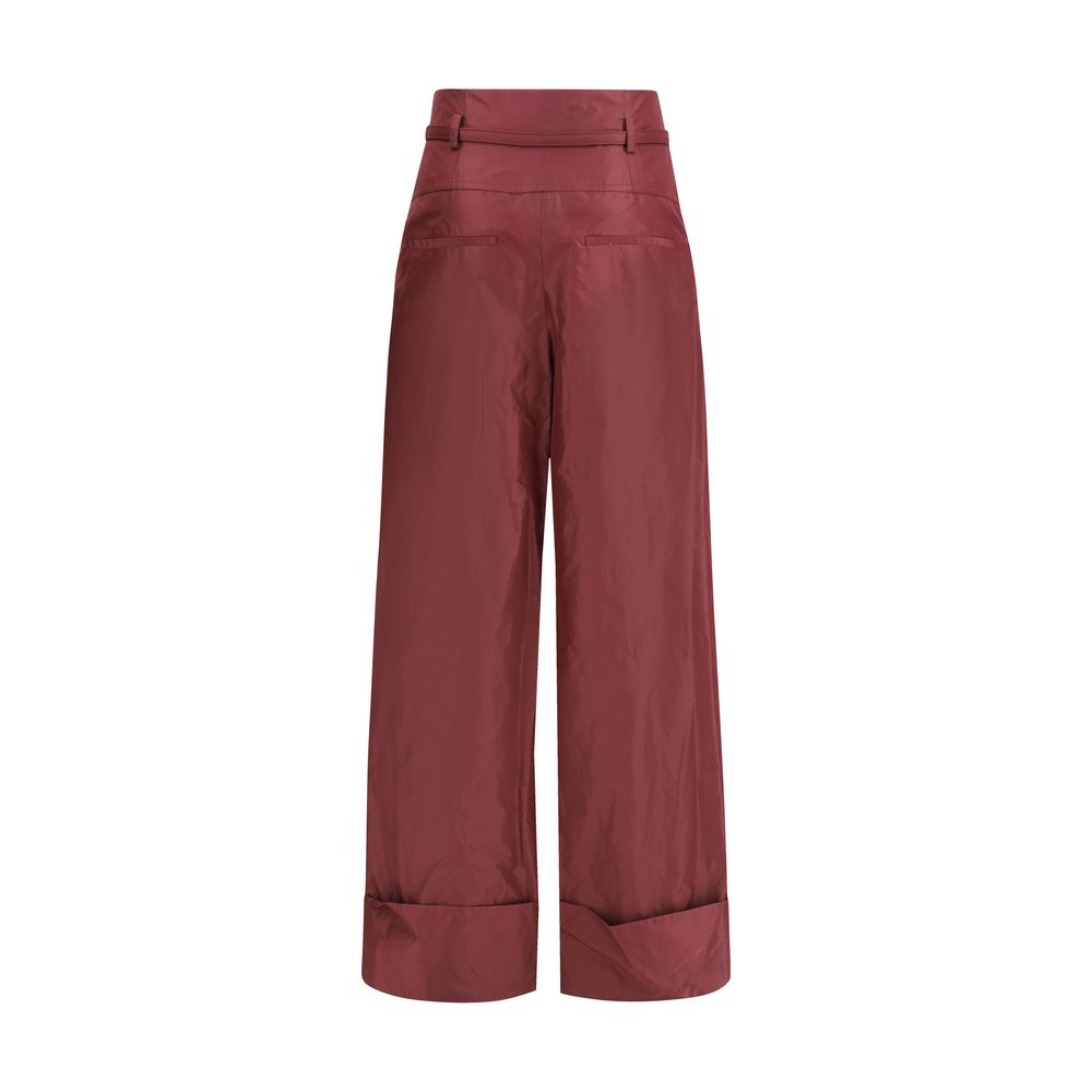 Pantalones casuales Fendi de seda color burdeos
