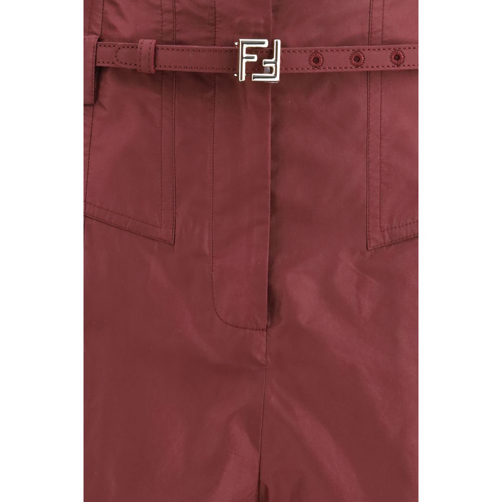 Pantalones casuales Fendi de seda color burdeos