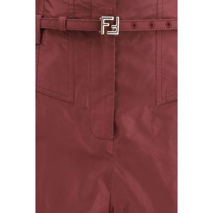 Pantalones casuales Fendi de seda color burdeos